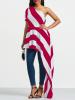 Oblique Collar Stripe Long Side Women's Blouse