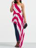 Oblique Collar Stripe Long Side Women's Blouse