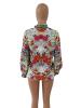 Floral Stand Collar Lantern Sleeve Blouse