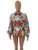 Floral Stand Collar Lantern Sleeve Blouse