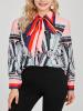 Floral Print Tie Neck Bowknot Button Women's Shirt