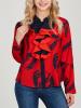 Color Block Ruffles Print Long Sleeve Women's Shirt