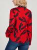 Color Block Ruffles Print Long Sleeve Women's Shirt