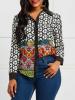 Cotton Geometric Color Block Single-Breasted Button Polo Neck Shirt