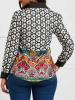 Cotton Geometric Color Block Single-Breasted Button Polo Neck Shirt