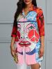 Character Print Half Sleeve Mid-Length Women's Shirt