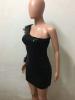 Solid Color Stitching Sequin Slash Neck Bodycon Dress
