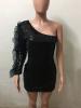 Solid Color Stitching Sequin Slash Neck Bodycon Dress