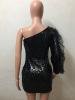 Solid Color Stitching Sequin Slash Neck Bodycon Dress