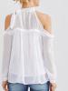 Open Shoulder Frill Trim Bow Tie Blouses