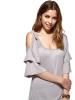 Pure Color Off Shoulder Round Collar Women's T-shirt