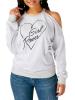 Off Shoulder Letter Printed  Long Sleeve T-shirt