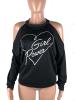 Off Shoulder Letter Printed  Long Sleeve T-shirt