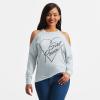 Off Shoulder Letter Printed  Long Sleeve T-shirt