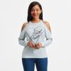 Off Shoulder Letter Printed  Long Sleeve T-shirt