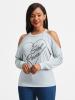 Off Shoulder Letter Printed  Long Sleeve T-shirt
