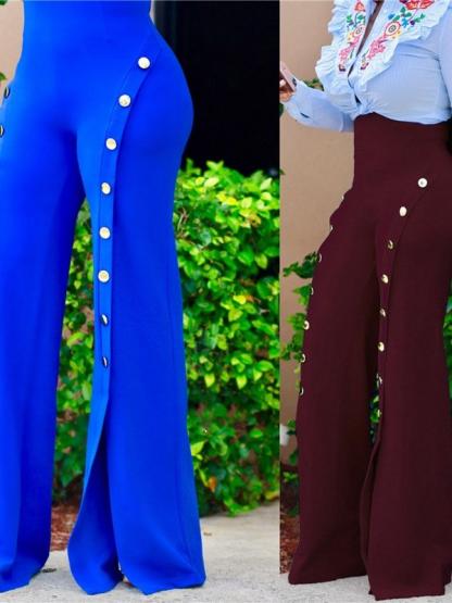 Women's Pure Color Button Split Pants