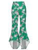 Color Block Floral Print Wide Legs Women's Pants