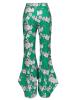 Color Block Floral Print Wide Legs Women's Pants