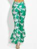 Color Block Floral Print Wide Legs Women's Pants