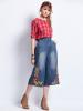 Floral Embroidery Wide Legs Mid-Calf Women's Jeans