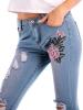 Ripped Embroidery Elasticity Women's Jeans