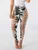 Bandage Cross Side Camouflage Women's Casual Pants