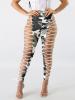 Bandage Cross Side Camouflage Women's Casual Pants