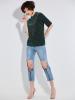Slim Hole Zipper Patchwork Women's Jeans