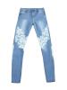 Hollow Lace Insert Button Women's Jeans