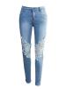 Hollow Lace Insert Button Women's Jeans