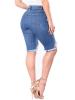 Hole Worn Plain Patchwork Women's Shorts Jeans
