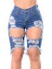 Hole Worn Plain Patchwork Women's Shorts Jeans