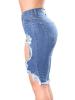 Hole Worn Plain Patchwork Women's Shorts Jeans