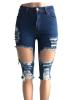 Hole Worn Plain Patchwork Women's Shorts Jeans