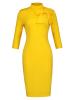 Yellow Turtle Neck Pullover Women's Pencil Dress