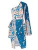 Oblique Collar Bell Sleeve Falbala Women's Bodycon Dress