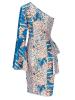 Oblique Collar Bell Sleeve Falbala Women's Bodycon Dress
