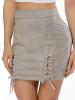 Lace Up High Wasted Suede Skirt