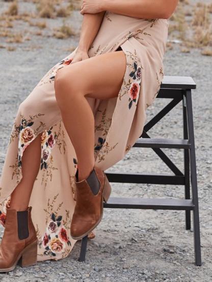 Bohemian Floral Slit Women's Skirt