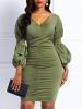 V-Neck Three-Quarter Lantern Sleeve Bodycon Dress