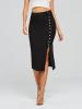 Row of Buttons Slit High Waist Women's Skirt