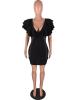 V-neck Hollow Flounced Sleeve Sexy Bodycon Dress