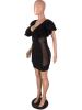 V-neck Hollow Flounced Sleeve Sexy Bodycon Dress