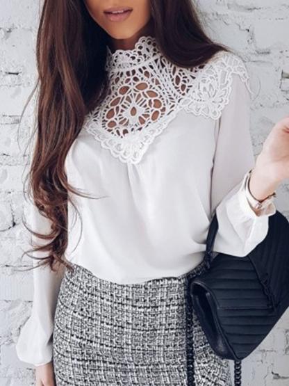 Plain Hollow Loose Elegant Women's Blouse